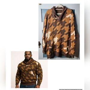Born Fly Brown and Tan Houndstooth Men's Plus Size Pullover Sweater